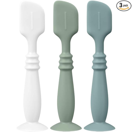 3 Packs Silicone Diaper Cream Applicator with Suction Base, Diaper Cream Spatula Applicator for Babies, Soft Silicone Diaper Cream Brush (White/Sage/Ether)