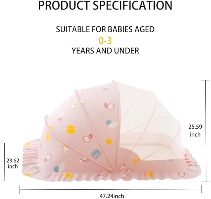 Mosquito Nets for Baby Cribs, Portable Folding Mosquito Net for Stroller, 0-3 Years Kids Travel & Sleep Mosquito Mesh Cover，Baby Crib(Pink, 47”x24”x26”)