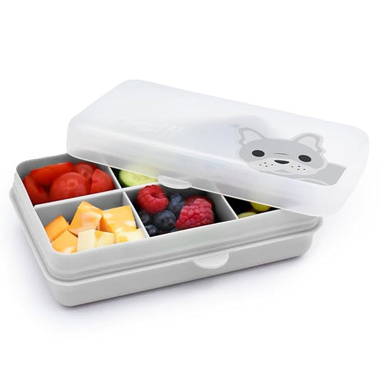 melii Snackle Box | 6-Compartment Divided Snack Container, BPA-Free Food Storage with Removable Dividers for School, Travel & On-the-Go Snacking (Bulldog)