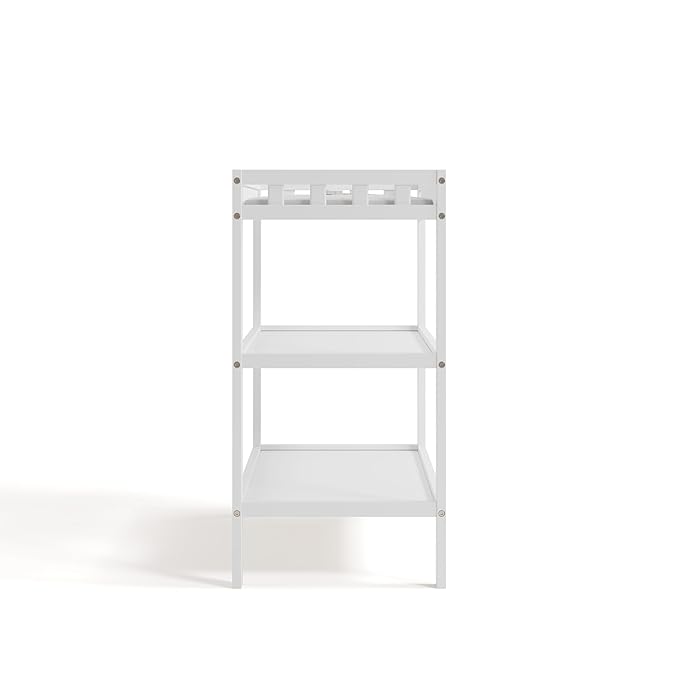 Storkcraft Morningside Changing Table (White) – GREENGUARD Gold Certified Baby Changing Table, Includes Waterproof Diaper Changing Pad, Easy 30-Minute Assembly, 2 Open Shelves for Storage