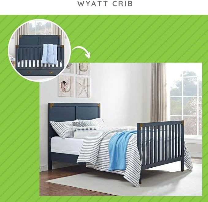 Full-Size Conversion Kit Bed Rails for Bertini Baby Convertible Cribs by Dorel - Solid Wood Rail - Toddler and Adult Bed Rail for Full-Size Beds - Essential Nursery & Baby Furniture (Graphite Blue)