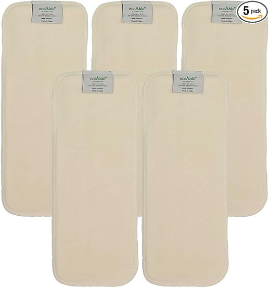 EcoAble 4-Layer Hemp Diaper Inserts – Overnight Boosters for Heavy Wetters – Reusable Absorbency Doublers – Fits Pocket, Cotton Prefold & Cover – Washable Natural Fiber Liners (Pack of 5)