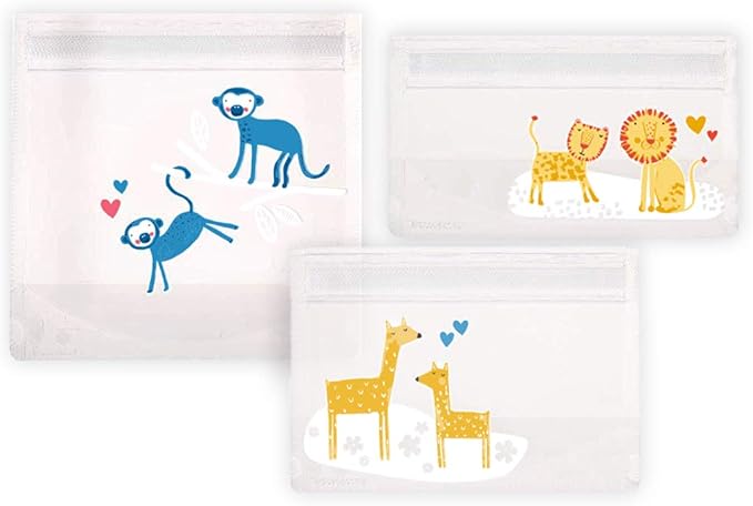 Amazon Brand - Mama Bear Reusable Snack Bags, Hook and Loop Closure, BPA Free, Dishwasher Safe, 6-Pack