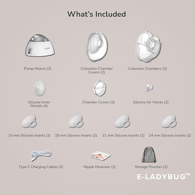 haakaa E-Ladybug Wearable Electric Breast Pump – Ultra-Slim Hands-Free Pump, 3 Modes & 12 Suction Levels, Micro-Vibration Technology, Leakproof 180ml Cup, Quiet in-Bra Design 2-Pack