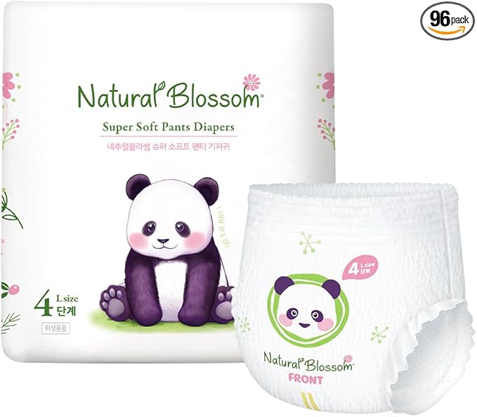 Natural Blossom Pull-On Baby Diapers | Ultra-Slim, Hypoallergenic, Super Soft, Vegan | Size 4 (2T-3T, 20-31 lbs) | 96 Count