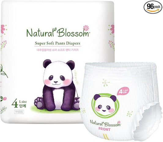Natural Blossom Pull-On Baby Diapers | Ultra-Slim, Hypoallergenic, Super Soft, Vegan | Size 4 (2T-3T, 20-31 lbs) | 96 Count