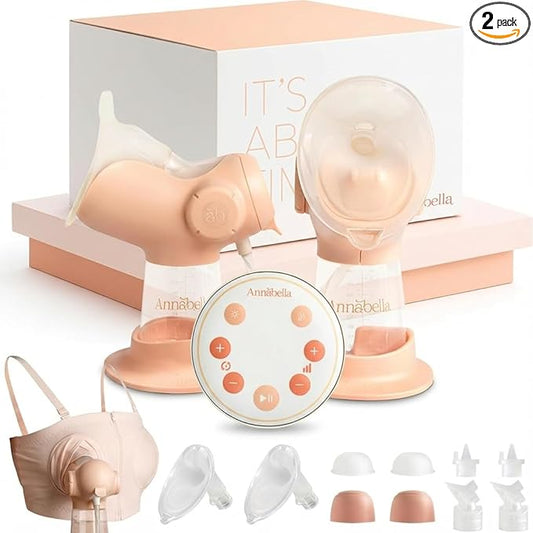 Annabella Double Breast Pump with Hands Free Pumping Bra - Innovative Baby Tongue Simulation Electric Breast Pump, Adjustable Shield (18–24mm), Quiet, Comfortable & Portable