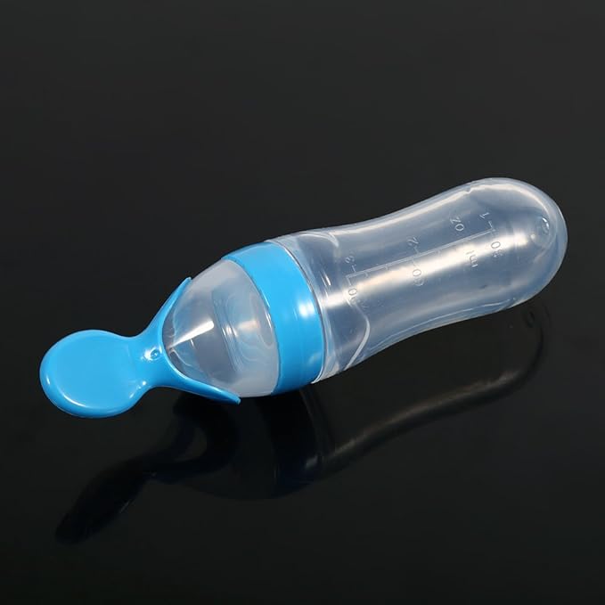 Silicone Spoon Bottle 90ml, 'S Food Supplement Bottle Rice Cereal Spoon for Semifluid Foods Bottle Feeder(blue)