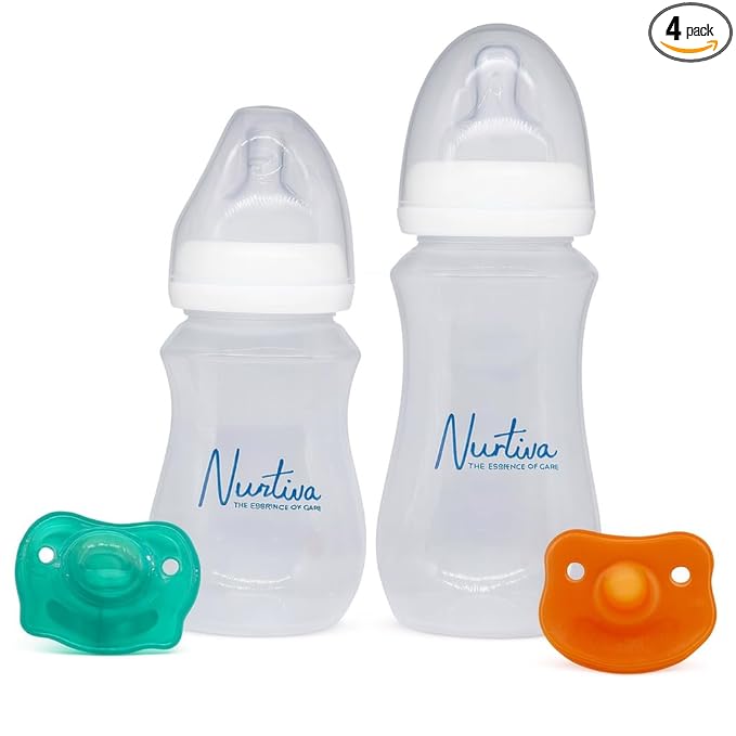 Baby Bottle Set for Breastfed Newborns — 2 Pack (240ml + 300ml) Soft Silicone Anti-Colic Bottles | Natural Latch, Wide Neck | Pacifier Included