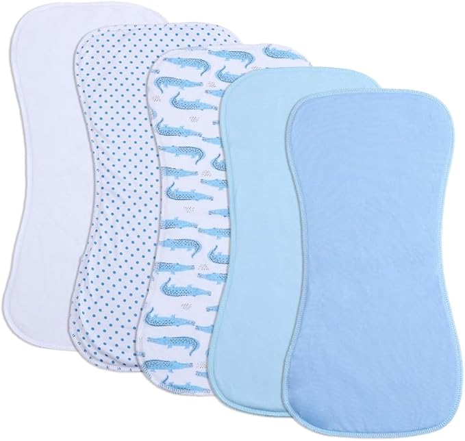 Baby Burp Cloths, Soft Absorbent Towel, Unisex, Easy to Use, 5 Pack (Light Blue)