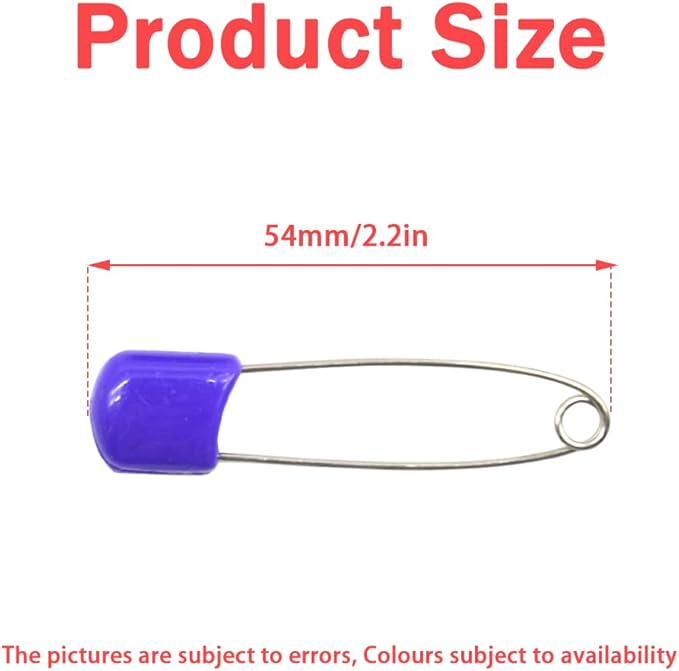 50 PCS Safety Pin 54mm/2.2in Baby Diaper Pins for Cloth Plastic Head Baby Pins for Diapers Stainless Steel Cloth Pins with Locking Closures Nappy Pin for Crafts（DT/Purple）