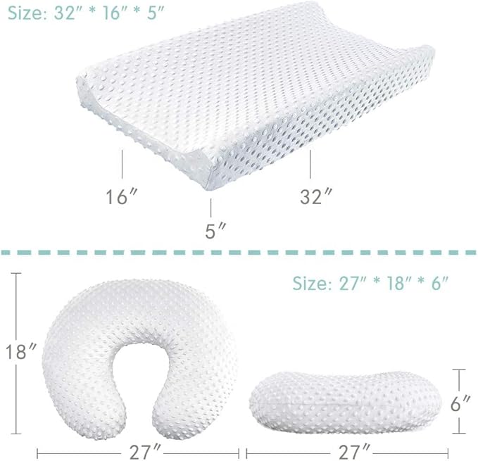 Minky Nursing Pillow Cover Breast Feeding Pillow Cover Slipcover U Shape for Baby Boy Girl,Cover Only(Beige&White, Pack of 2)
