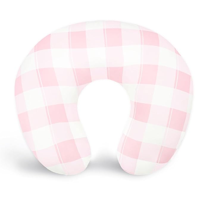 DILIMI Nursing Pillow Cover, Stretchy Removable Case for Breastfeeding Pillows, Ultra Soft Comfortable Slipcover for Baby Girl and Boy, Pink Checkered