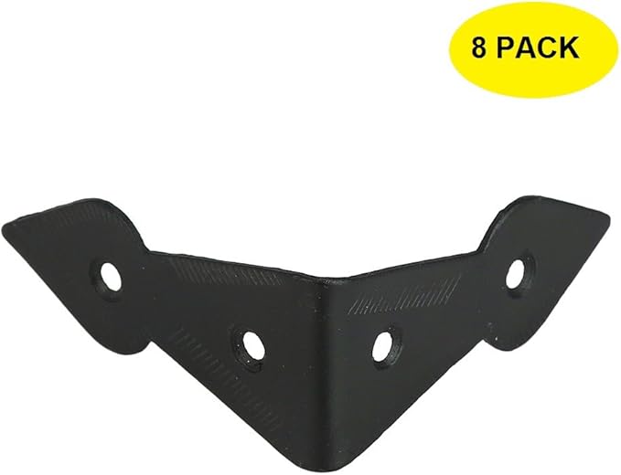 Set of 8 Hardware Surface-Mounted Chest/Trunk Corner/Box Corners, Natural Black Finish, Stamped Steel Construction, Edge Guard Box Table Cabinet Trunk Corner Protector, Decorative Corner Brackets