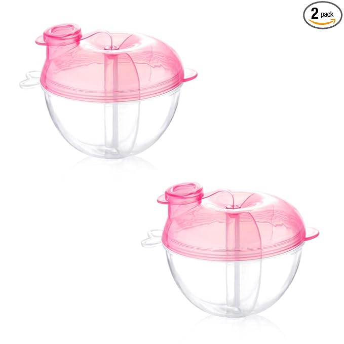 Accmor Baby Formula Dispenser for On-the-Go Feedings, Three-Compartment Non-Spill Formula Container to Go, Snack Milk Powder Dispenser for Traveling with Infant Toddler, Pink, 2 Pack