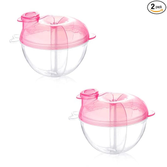 Accmor Baby Formula Dispenser for On-the-Go Feedings, Three-Compartment Non-Spill Formula Container to Go, Snack Milk Powder Dispenser for Traveling with Infant Toddler, Pink, 2 Pack