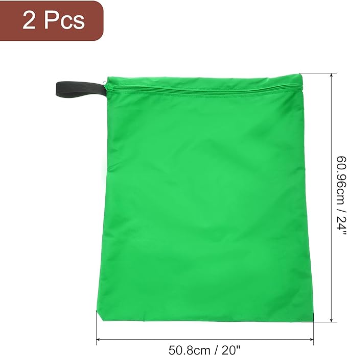 uxcell 2 Pcs Wet Dry Bags, 20" x 24" Waterproof Travel Bags with Two Zippered Pockets, Gym Bag for Beach Pool Swim Suit and Wet Clothes Green