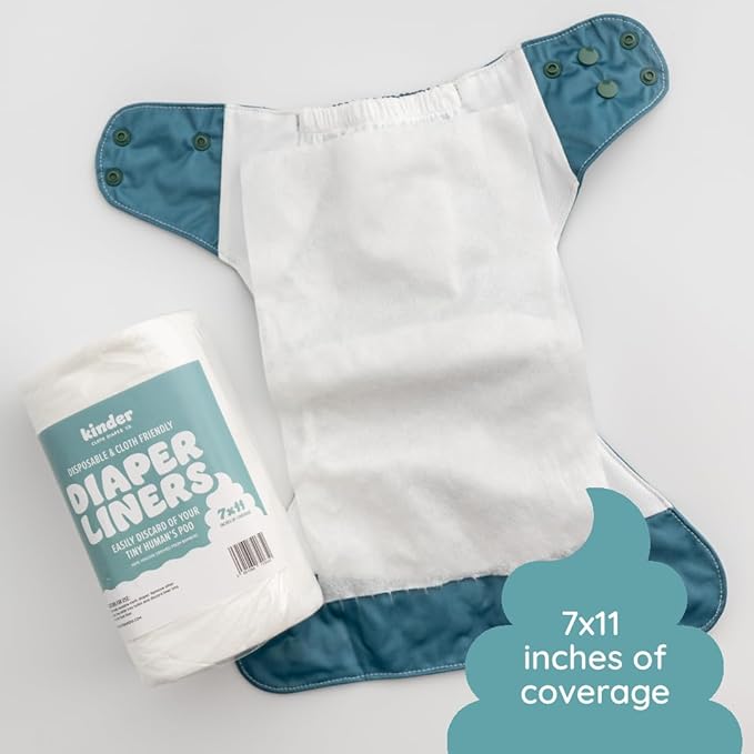 Kinder Cloth Diapers Unscented Diaper Liners, Fragrance-Free, Chlorine Free, One Size, 200 Liners (2 Rolls of 100 Sheets)