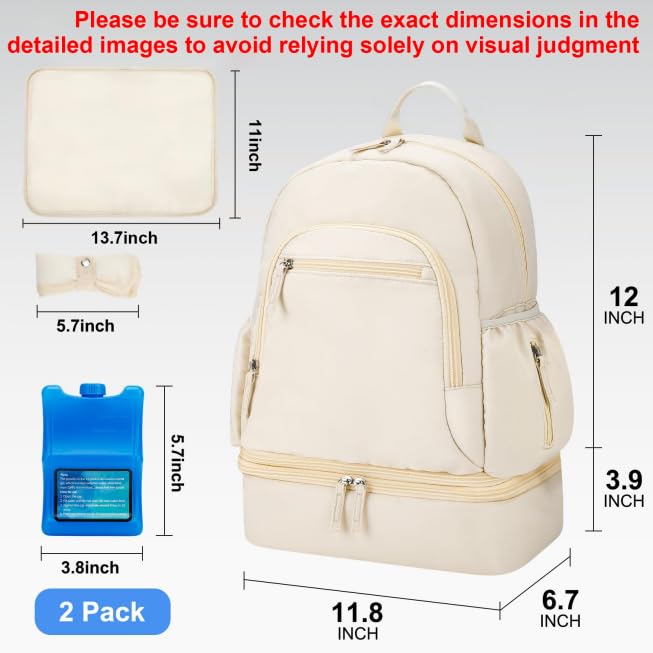 GDNasist Breast Pump Backpack Fit for Spectra S1 and S2 with Removable Cooler Compartment, Pumping Bag for Pump Accessories, Breast Pump Bag for Work, Travel and Family Use Beige