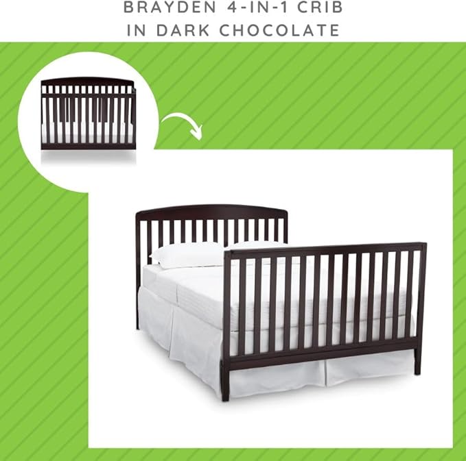 Full-Size Conversion Kit Bed Rails Compatible with Brayden Convertible Crib by Delta Children - Solid Wood Rail #0050 - Toddler & Adult Bed Rail for Full-Size - Baby Furniture (Dark Chocolate - 207)