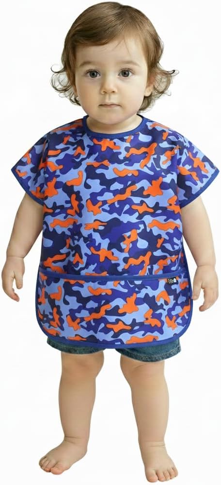 Plie Short Sleeve Waterproof Bib for Toddlers – Easy Clean Feeding Apron for Mealtime, Daycare, Self-Feeding, Lightweight