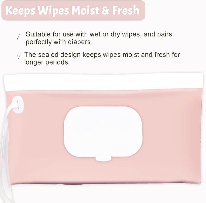 Wipe Dispenser and Wipes Container, 2 Pack Reusable Wipes Holder and Travel Wipes Case, Refillable Pouch for Baby Essentials, blush& bow Design (Blush)