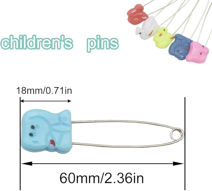 30 PCS Safety Pin Diaper Pin Stainless Steel Cloth Pins Plastic Head Cloth Diaper Pins with Locking Closures，Colour Random 54MM/2.2 Inch（Colour/Animals）