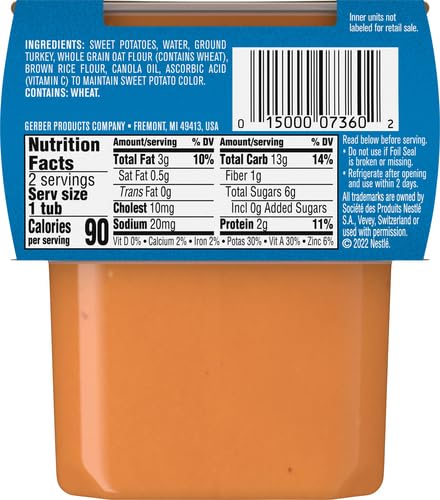 Gerber Sweet Potato & Turkey Puree Baby Food, 4 Oz, 2 Ct (Pack of 4)