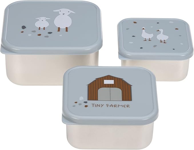 LÄSSIG Tiny Farmer Snack Box Set of 3 Stainless Steel Blue