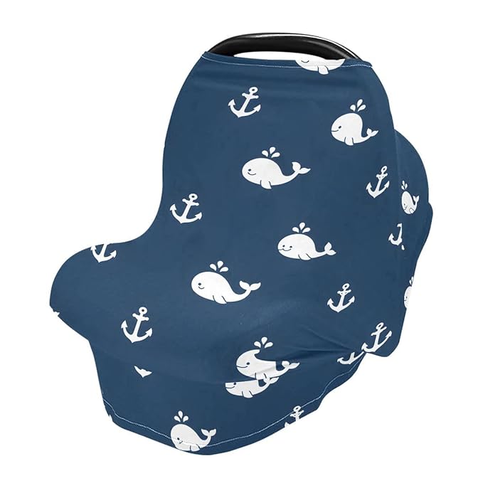Nursing Cover Breastfeeding Soft Carseat Canopy Whales Blue Background Multi Use for Baby Car Seat Covers Canopy Shopping Cart Cover Scarf Light Blanket Stroller Cover