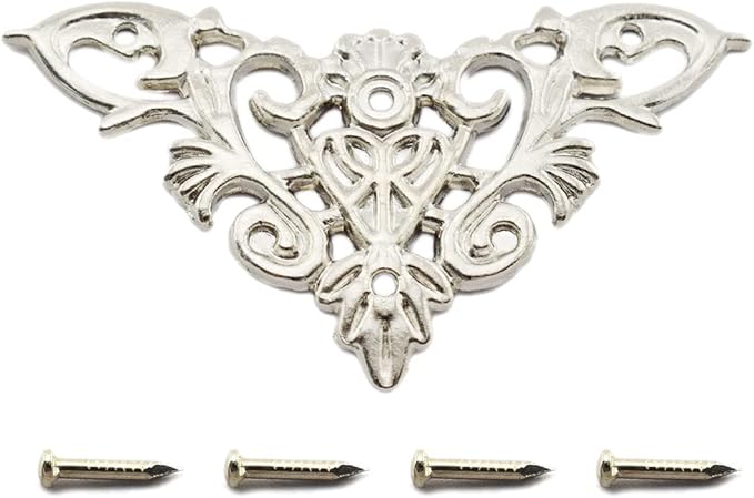 Furniture Decorative Edge Cover Antique Metal Carved Corner Protector for Jewelry Box, Album, Book, Cabinet, Desk etc. 12pcs Silver