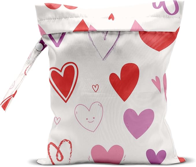 Wet Bag, Wet Dry Bag, Swimsuit Bags, Beach Essentials, Heart Decor Waterproof Bags for Travel, Beach, Pool, Diapers, and Dirty Yoga Gym Clothes