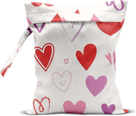 Wet Bag, Wet Dry Bag, Swimsuit Bags, Beach Essentials, Heart Decor Waterproof Bags for Travel, Beach, Pool, Diapers, and Dirty Yoga Gym Clothes
