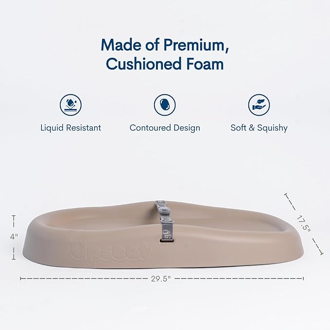 Upseat Baby Changing Pad, Non-Slip Grippy Design, Premium Cushioned Foam, Contoured for Comfort, Waterproof and Easy-to-Clean, Liquid-Resistant (Taupe)