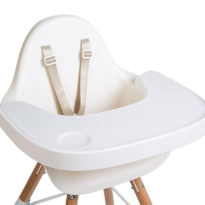Childhome Evolu One.80° 2 in 1 Baby High Chair with 180° Swivel, Adjustable Height Baby High Chair, Sleek Modern with Beechwood Legs, White