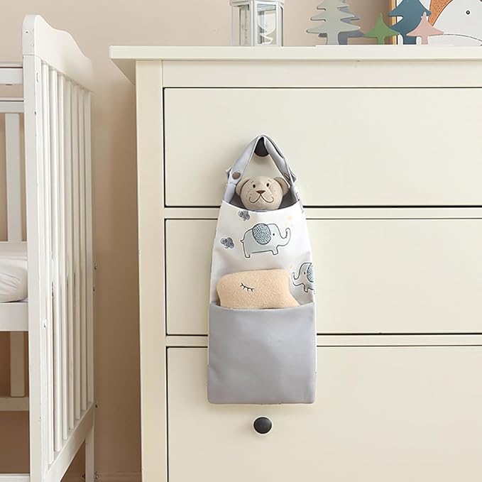 MOMIGO Baby Diaper Caddy Bag Stacker Organize - 2pcs Pockets Nursery Storage Bin for Diapers, Wipes & Toys (Elephant)
