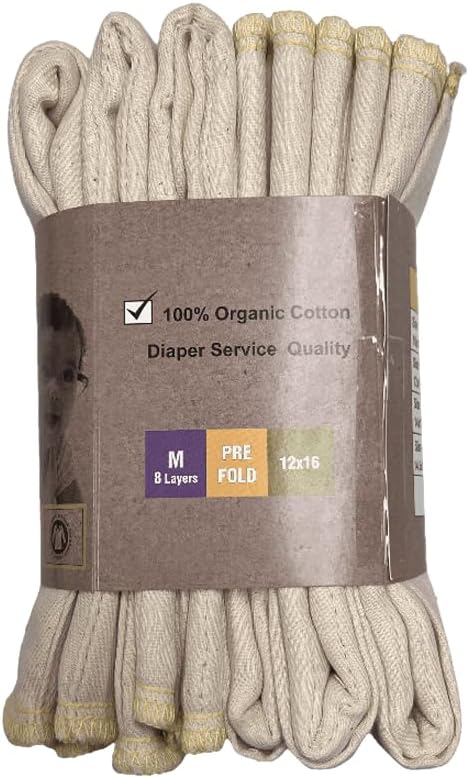 Geffen Baby 100% Unbleached Cotton Prefold Diapers – Ultra-Soft, Reusable & Absorbent | Natural, Washable Baby Cloth Diapers for Sensitive Skin & Multi-Use