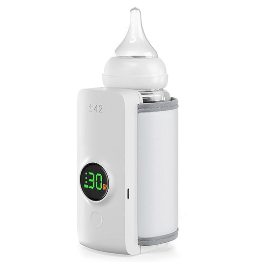 Portable Bottle Warmer with Live Display, 6-Speed Temp Control(37°C to 55°C / 98°F to 131°F), 6000mAh Battery and 360° Heating for Car, Stroller and Outdoor Use
