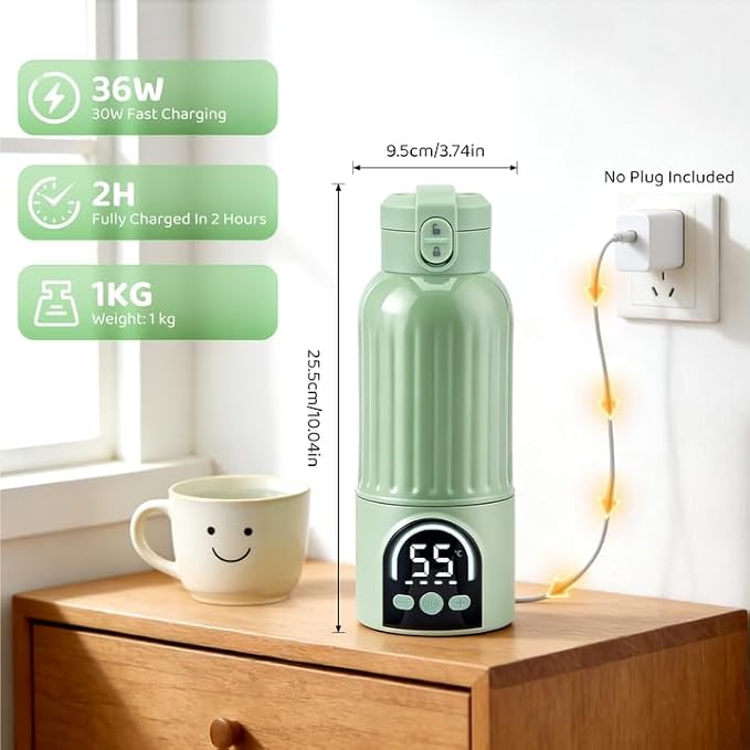Portable Bottle Warmer for Travel, 12000mAh Rechargeable Baby Bottle Warmer, Instant Breastmilk Large 17oz Capacity, Precise Temperature Control(77–131°F) for Travel, Outdoor - Fast 2.5 Min Heating
