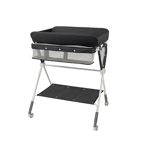 HONEY JOY Changing Table, Folding Mobile Nursery Organizer w/Wheels, Adjustable Height, Storage Bag & Open Shelf, Portable Diaper Changing Station for Newborn Infant (Black, 32"x26"x39.5")