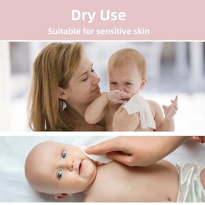 Baby Dry Wipe,100% Cotton,dry wipe cotton tissues,baby sensitive skin,taking care of baby skin,7.9 x 4.7 in 6-Pack (600 Count)