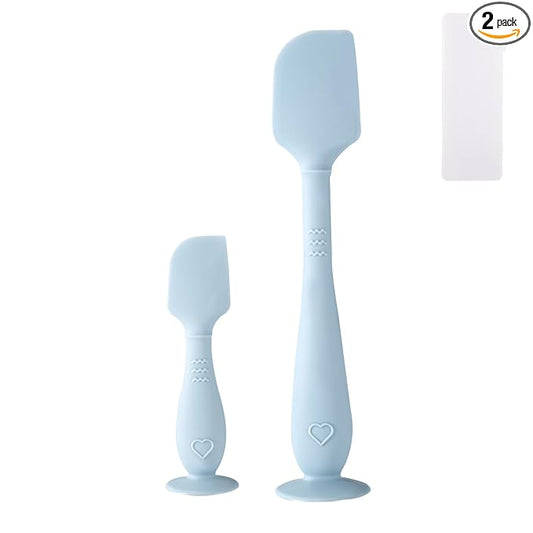 2pcs Baby Diaper Cream Spatula with Travel Case, 2 Sizes Soft Flexible Silicone Butt Paste Applicator Baby Diaper Rash Cream Spatula Bum Brush for Newborn(Blue)