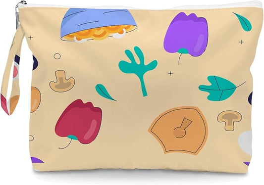 Wet Dry Bag, Wet Bag for Swimsuit, Diaper Sunscreen Large Zipper Pouch Waterproof Pouch, Beach Bags for Women, Bell Pepper and Mushroom Pattern, Gifts for Ladies Girls Friends Colleagues and Sisters