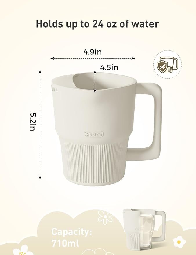 Roslim Silicone Baby Bath Rinse Cup, Shampoo & Body Rinser with Easy-Grip Handle for Rinsing Hair and Body Washing, Lightweight, Non-Toxic for Babies, Toddlers, Kids (White)