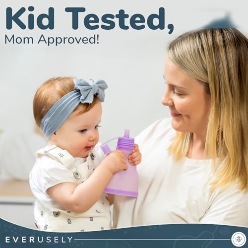 Everusely Reusable Baby Food Pouches for Toddlers - 2 Pack, 6 oz/180 ml, Slate - Squeezable Silicone Food Pouch - Refillable, Leakproof, Spill Proof Puree Containers - BPA Free - Dishwasher Safe