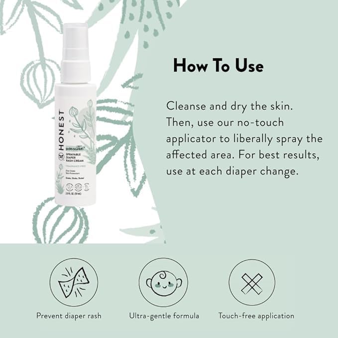 The Honest Company Diaper Rash Cream Spray + Soothing Baby Bottom Wash Bundle | Hypoallergenic, Naturally Derived, Non-Irritating, Cruelty Free | 2 fl oz, 5 fl oz