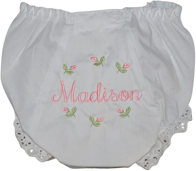 Personalized Rosebud Baby Bloomers, Baby Girls Flower Diaper Cover, Monogrammed with your Name