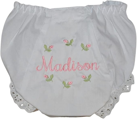 Personalized Rosebud Baby Bloomers, Baby Girls Flower Diaper Cover, Monogrammed with your Name