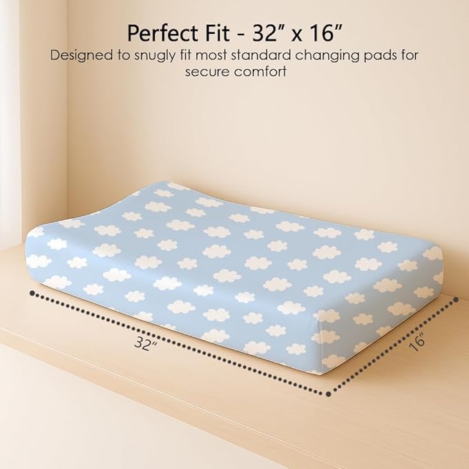 Changing Pad Cover for Baby Boys Girls 2 Pack, Fits Standard 32”×16” Changing Table Pads, Silky Breathable Stretch Knit, Machine Washable (Sunny Morning)