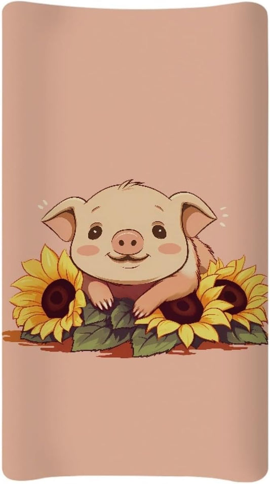 Changing Pad Covers, Sunflower Pig Soft Polyester Diaper Change Table Sheets for Baby Boys and Girls